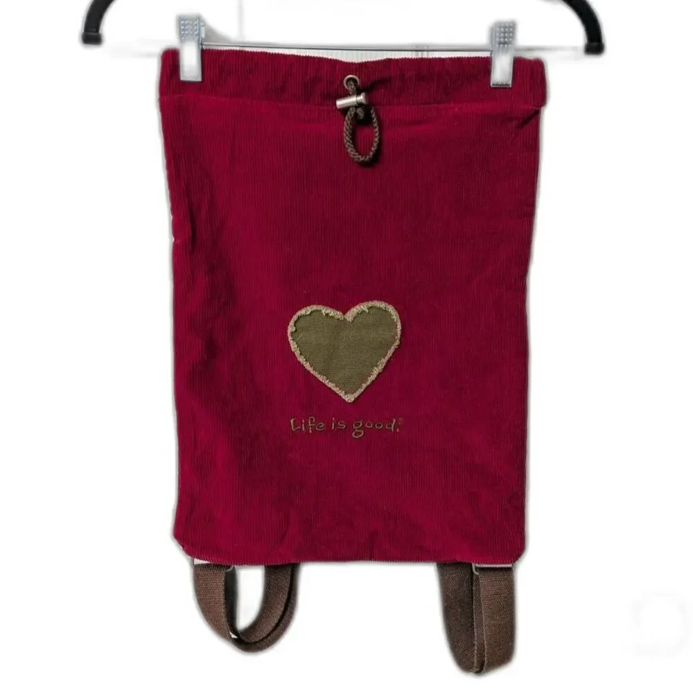 Life is Good Cinch Corduroy Red Backpack| Size 12 1/2” x 17”